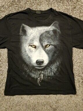 Spiral Direct Wolf Dreamcatcher Graphic T-Shirt Black Goth Yin Yang size XXL